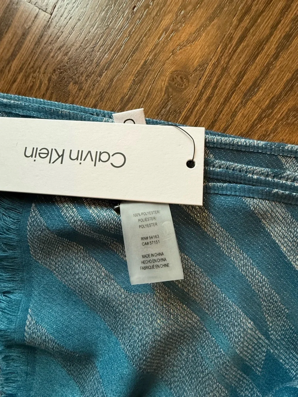 Calvin Klein Teal and Silver geometric Zebra-Stripe Wrap Scarf